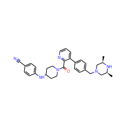 C[C@H]1CN(Cc2ccc(-c3cccnc3C(=O)N3CCC(Nc4ccc(C#N)cc4)CC3)cc2)C[C@@H](C)N1 ZINC000040892203