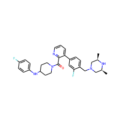 C[C@H]1CN(Cc2ccc(-c3cccnc3C(=O)N3CCC(Nc4ccc(F)cc4)CC3)cc2F)C[C@@H](C)N1 ZINC000034884721