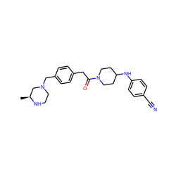 C[C@H]1CN(Cc2ccc(CC(=O)N3CCC(Nc4ccc(C#N)cc4)CC3)cc2)CCN1 ZINC000034850410