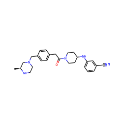 C[C@H]1CN(Cc2ccc(CC(=O)N3CCC(Nc4cccc(C#N)c4)CC3)cc2)CCN1 ZINC000034850367