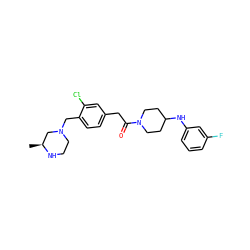 C[C@H]1CN(Cc2ccc(CC(=O)N3CCC(Nc4cccc(F)c4)CC3)cc2Cl)CCN1 ZINC000095598493