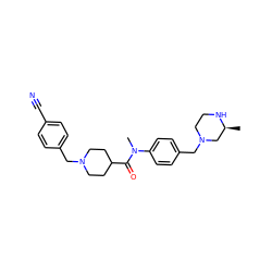 C[C@H]1CN(Cc2ccc(N(C)C(=O)C3CCN(Cc4ccc(C#N)cc4)CC3)cc2)CCN1 ZINC000095598489