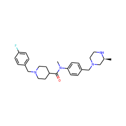 C[C@H]1CN(Cc2ccc(N(C)C(=O)C3CCN(Cc4ccc(F)cc4)CC3)cc2)CCN1 ZINC000095598467