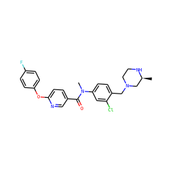 C[C@H]1CN(Cc2ccc(N(C)C(=O)c3ccc(Oc4ccc(F)cc4)nc3)cc2Cl)CCN1 ZINC000095598469