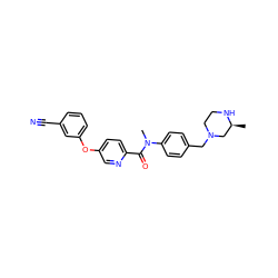 C[C@H]1CN(Cc2ccc(N(C)C(=O)c3ccc(Oc4cccc(C#N)c4)cn3)cc2)CCN1 ZINC000095598498