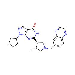 C[C@H]1CN(Cc2ccc3nccnc3c2)C[C@@H]1c1nc2c(cnn2C2CCCC2)c(=O)[nH]1 ZINC000045245420