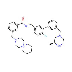 C[C@H]1CN(Cc2cccc(-c3cc(CNC(=O)c4cccc(CN5CC[N+]6(CCCCC6)CC5)c4)ccc3F)c2)CCN1 ZINC000042808045