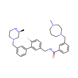 C[C@H]1CN(Cc2cccc(-c3cc(CNC(=O)c4cccc(CN5CCCN(C)CC5)c4)ccc3F)c2)CCN1 ZINC000042889774