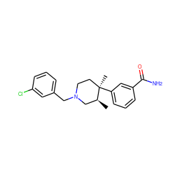 C[C@H]1CN(Cc2cccc(Cl)c2)CC[C@@]1(C)c1cccc(C(N)=O)c1 ZINC000013587992