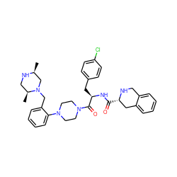 C[C@H]1CN(Cc2ccccc2N2CCN(C(=O)[C@@H](Cc3ccc(Cl)cc3)NC(=O)[C@H]3Cc4ccccc4CN3)CC2)[C@@H](C)CN1 ZINC000028373958