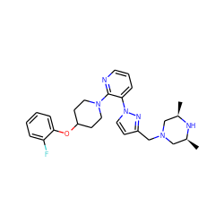 C[C@H]1CN(Cc2ccn(-c3cccnc3N3CCC(Oc4ccccc4F)CC3)n2)C[C@@H](C)N1 ZINC000043153736