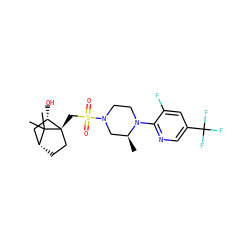 C[C@H]1CN(S(=O)(=O)C[C@]23CC[C@H](C[C@@H]2O)C3(C)C)CCN1c1ncc(C(F)(F)F)cc1F ZINC000040872736