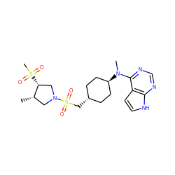 C[C@H]1CN(S(=O)(=O)C[C@H]2CC[C@H](N(C)c3ncnc4[nH]ccc34)CC2)C[C@H]1S(C)(=O)=O ZINC000261079844