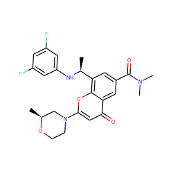 C[C@H]1CN(c2cc(=O)c3cc(C(=O)N(C)C)cc([C@H](C)Nc4cc(F)cc(F)c4)c3o2)CCO1 ZINC000116735044