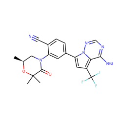 C[C@H]1CN(c2cc(-c3cc(C(F)(F)F)c4c(N)ncnn34)ccc2C#N)C(=O)C(C)(C)O1 ZINC001772613391