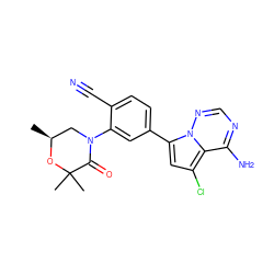 C[C@H]1CN(c2cc(-c3cc(Cl)c4c(N)ncnn34)ccc2C#N)C(=O)C(C)(C)O1 ZINC001772619969