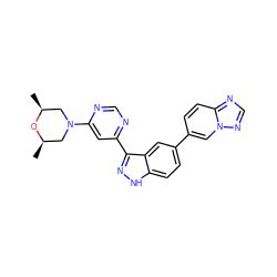 C[C@H]1CN(c2cc(-c3n[nH]c4ccc(-c5ccc6ncnn6c5)cc34)ncn2)C[C@@H](C)O1 ZINC000225573994