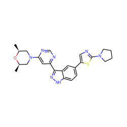 C[C@H]1CN(c2cc(-c3n[nH]c4ccc(-c5cnc(N6CCCC6)s5)cc34)ncn2)C[C@@H](C)O1 ZINC000225566793