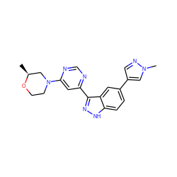 C[C@H]1CN(c2cc(-c3n[nH]c4ccc(-c5cnn(C)c5)cc34)ncn2)CCO1 ZINC000225557735