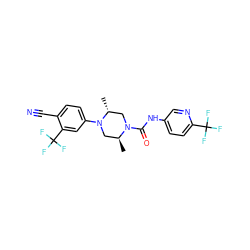 C[C@H]1CN(c2ccc(C#N)c(C(F)(F)F)c2)[C@H](C)CN1C(=O)Nc1ccc(C(F)(F)F)nc1 ZINC000000588094