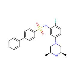 C[C@H]1CN(c2ccc(F)c(NS(=O)(=O)c3ccc(-c4ccccc4)cc3)c2)C[C@@H](C)N1 ZINC000095598599