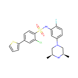 C[C@H]1CN(c2ccc(F)c(NS(=O)(=O)c3ccc(-c4cccs4)cc3Cl)c2)C[C@@H](C)N1 ZINC000095598608