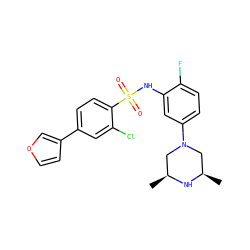 C[C@H]1CN(c2ccc(F)c(NS(=O)(=O)c3ccc(-c4ccoc4)cc3Cl)c2)C[C@@H](C)N1 ZINC000095598573