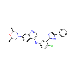 C[C@H]1CN(c2ccc3c(Nc4ccc(Cl)c(-c5ncc(-c6ccccc6)[nH]5)c4)ccnc3c2)C[C@@H](C)O1 ZINC000095577835