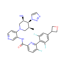 C[C@H]1CN(c2ccncc2NC(=O)c2ccc(F)c(-c3c(F)cc(C4COC4)cc3F)n2)C[C@@H](N)[C@H]1n1ccnn1 ZINC000261109333