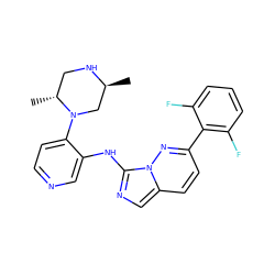 C[C@H]1CN(c2ccncc2Nc2ncc3ccc(-c4c(F)cccc4F)nn23)[C@H](C)CN1 ZINC000142969571