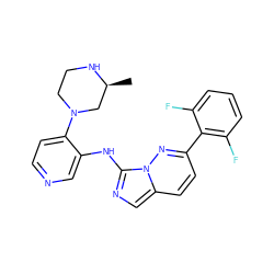 C[C@H]1CN(c2ccncc2Nc2ncc3ccc(-c4c(F)cccc4F)nn23)CCN1 ZINC000142913287