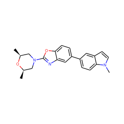 C[C@H]1CN(c2nc3cc(-c4ccc5c(ccn5C)c4)ccc3o2)C[C@@H](C)O1 ZINC000149439452