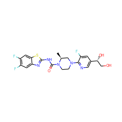 C[C@H]1CN(c2ncc([C@H](O)CO)cc2F)CCN1C(=O)Nc1nc2cc(F)c(F)cc2s1 ZINC000206129003