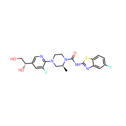 C[C@H]1CN(c2ncc([C@H](O)CO)cc2F)CCN1C(=O)Nc1nc2cc(F)ccc2s1 ZINC000205644250