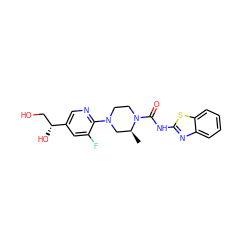 C[C@H]1CN(c2ncc([C@H](O)CO)cc2F)CCN1C(=O)Nc1nc2ccccc2s1 ZINC000206128414