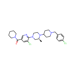 C[C@H]1CN(c2ncc(C(=O)N3CCCCC3)cc2Cl)CCN1C1CCN(Cc2ccc(Cl)cc2)CC1 ZINC000066079087