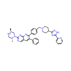 C[C@H]1CN(c2ncc3cc(-c4ccccc4)c(-c4ccc(CN5CCC(c6n[nH]c(-c7ccccn7)n6)CC5)cc4)nc3n2)[C@H](C)CN1 ZINC000044359473