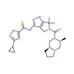 C[C@H]1CN2CCC[C@H]2CN1C(=O)N1Cc2c(NC(=O)c3cc(C4CC4)n[nH]3)n[nH]c2C1(C)C ZINC000114190823