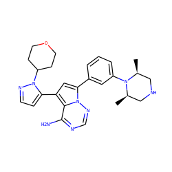 C[C@H]1CNC[C@@H](C)N1c1cccc(-c2cc(-c3ccnn3C3CCOCC3)c3c(N)ncnn23)c1 ZINC001772613180