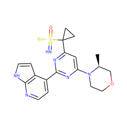 C[C@H]1COCCN1c1cc(C2([S@@](C)(=N)=O)CC2)nc(-c2ccnc3[nH]ccc23)n1 ZINC000209603310