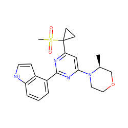 C[C@H]1COCCN1c1cc(C2(S(C)(=O)=O)CC2)nc(-c2cccc3[nH]ccc23)n1 ZINC000095582210