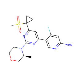 C[C@H]1COCCN1c1nc(-c2cnc(N)cc2F)cc(C2(S(C)(=O)=O)CC2)n1 ZINC001772572795