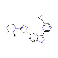 C[C@H]1COCCN1c1nnc(-c2ccc3[nH]cc(-c4cncc(C5CC5)n4)c3c2)o1 ZINC000145420530