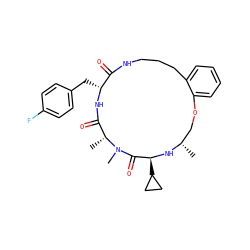 C[C@H]1COc2ccccc2CCCNC(=O)[C@@H](Cc2ccc(F)cc2)NC(=O)[C@@H](C)N(C)C(=O)[C@H](C2CC2)N1 ZINC000073196234