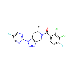 C[C@H]1Cc2c(nnn2-c2ncc(F)cn2)CN1C(=O)c1ccc(F)c(Cl)c1Cl ZINC000225976180