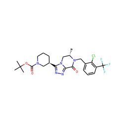 C[C@H]1Cn2c(nnc2[C@@H]2CCCN(C(=O)OC(C)(C)C)C2)C(=O)N1Cc1cccc(C(F)(F)F)c1Cl ZINC000219206192