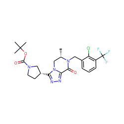 C[C@H]1Cn2c(nnc2[C@@H]2CCN(C(=O)OC(C)(C)C)C2)C(=O)N1Cc1cccc(C(F)(F)F)c1Cl ZINC000219200309