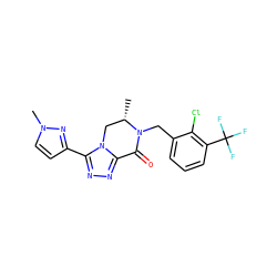 C[C@H]1Cn2c(nnc2-c2ccn(C)n2)C(=O)N1Cc1cccc(C(F)(F)F)c1Cl ZINC000219167873