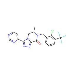 C[C@H]1Cn2c(nnc2-c2ccncn2)C(=O)N1Cc1cccc(C(F)(F)F)c1Cl ZINC000219175103