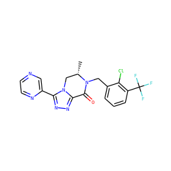 C[C@H]1Cn2c(nnc2-c2cnccn2)C(=O)N1Cc1cccc(C(F)(F)F)c1Cl ZINC000219153052